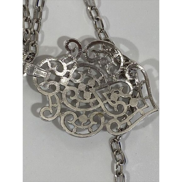 MCM Crown Trifari Modern Silver Pendant Double Chain Necklace - Picture 6 of 6